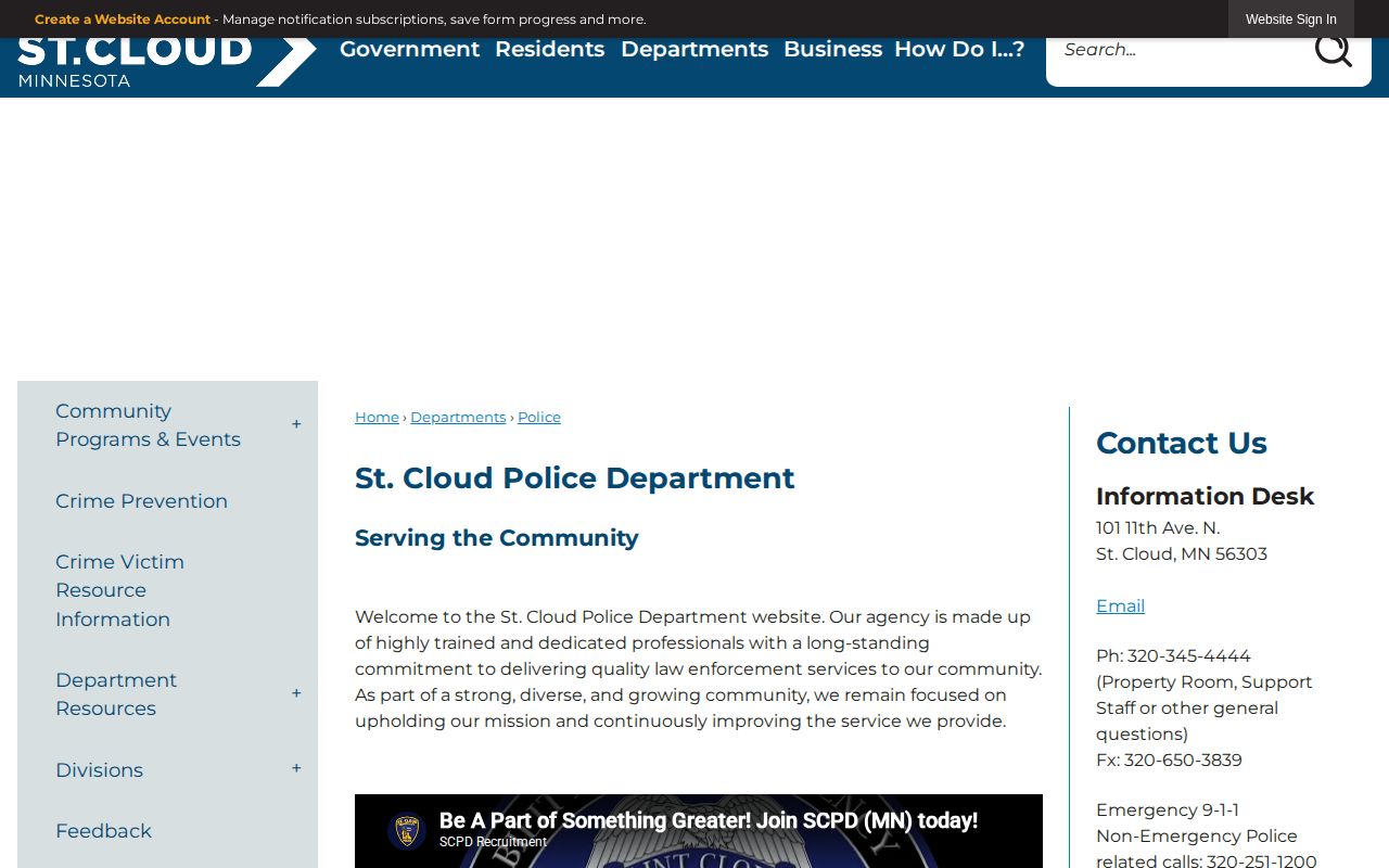 St. Cloud Police Department page for police records
