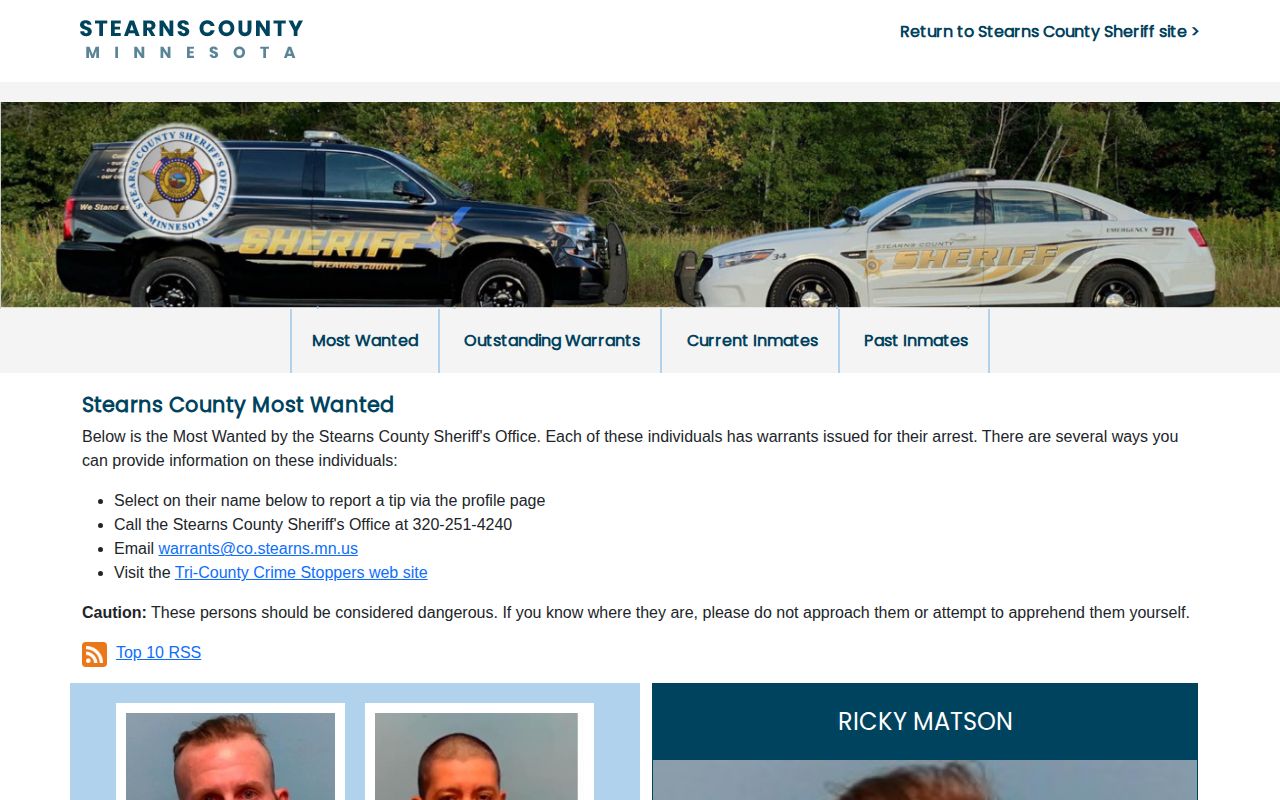 Stearns County official wanted fugitives and warrant portal